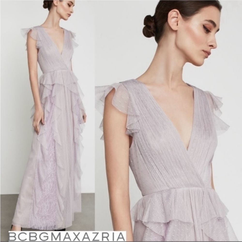 BCBGMAXAZRIA Lilac Ruffled Point D'esprit Maxi Slip Dress Gown Size 6